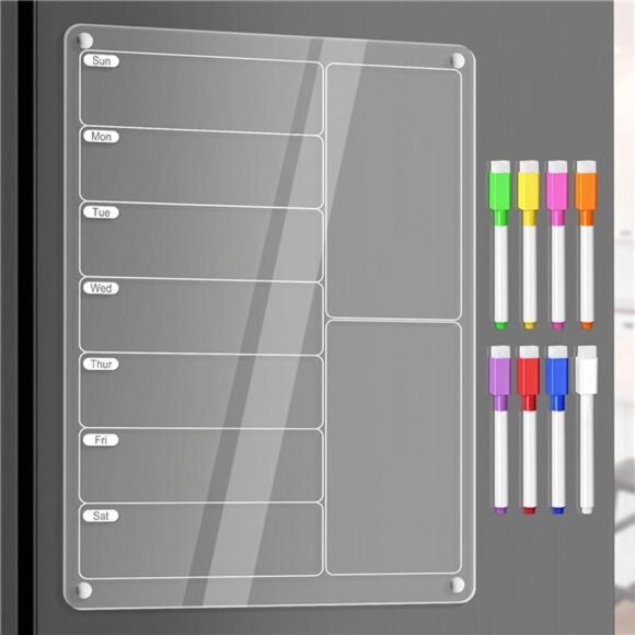 Acrylic Meal Planner Magnetic Menu Board for Kitchen Fridge w/Markers, Clear - Picture 1 of 7